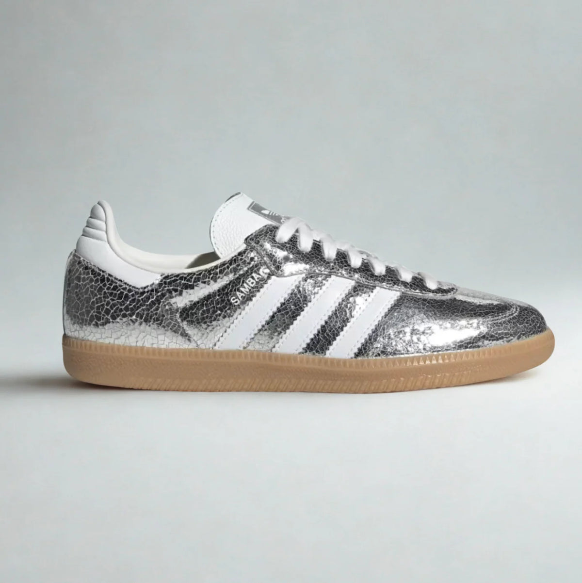 AD Samba OG Women's Silver Metallic Cracked Leather Sneakers - Stylish & Durable Footwear