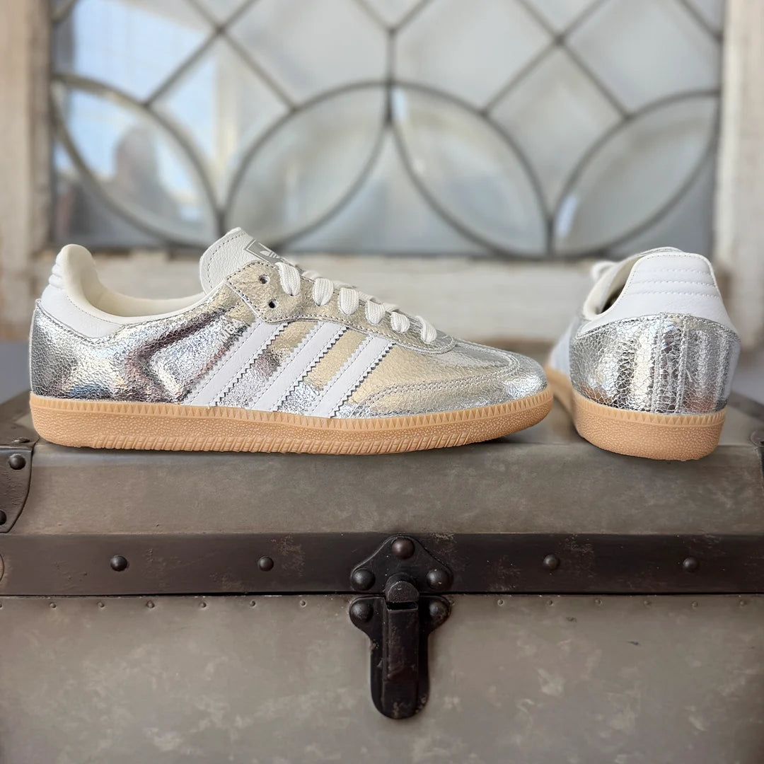 AD Samba OG Women's Silver Metallic Cracked Leather Sneakers - Stylish & Durable Footwear