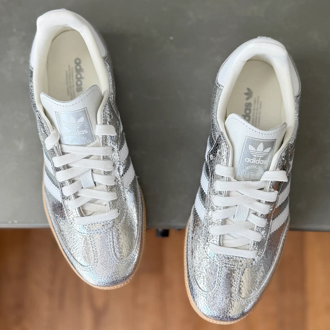 AD Samba OG Women's Silver Metallic Cracked Leather Sneakers - Stylish & Durable Footwear